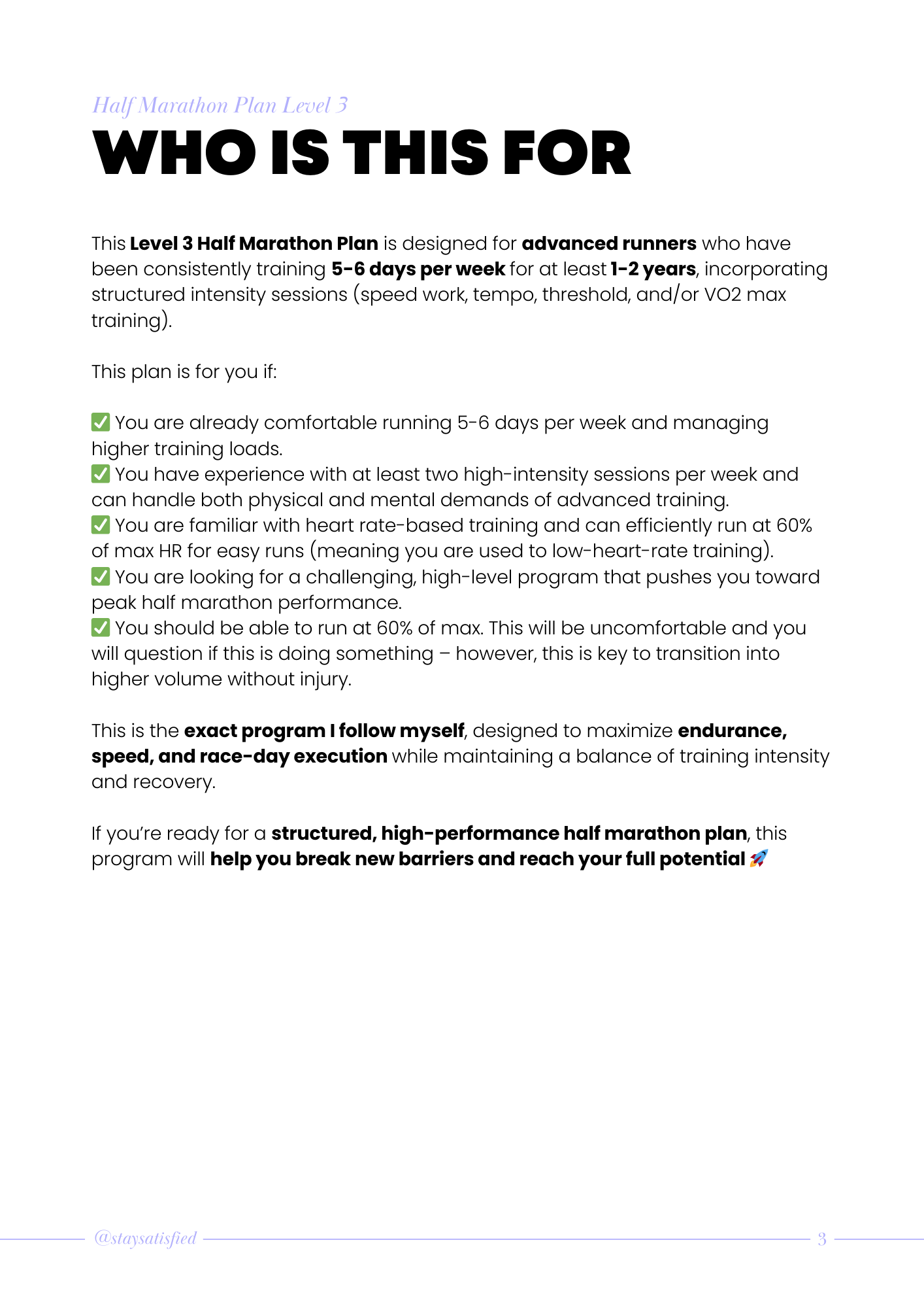HALF MARATHON TRAINING PLAN LEVEL 3
