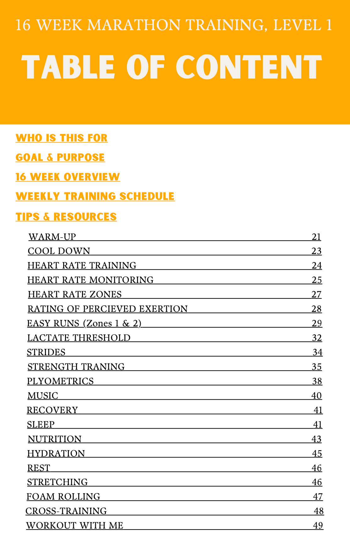 LEVEL 1 Marathon Training Plan